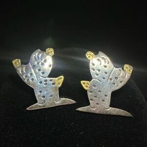VTG Signed 925 MEX Two Toned Cactus Earrings *UNTESTED* Need Cleaned